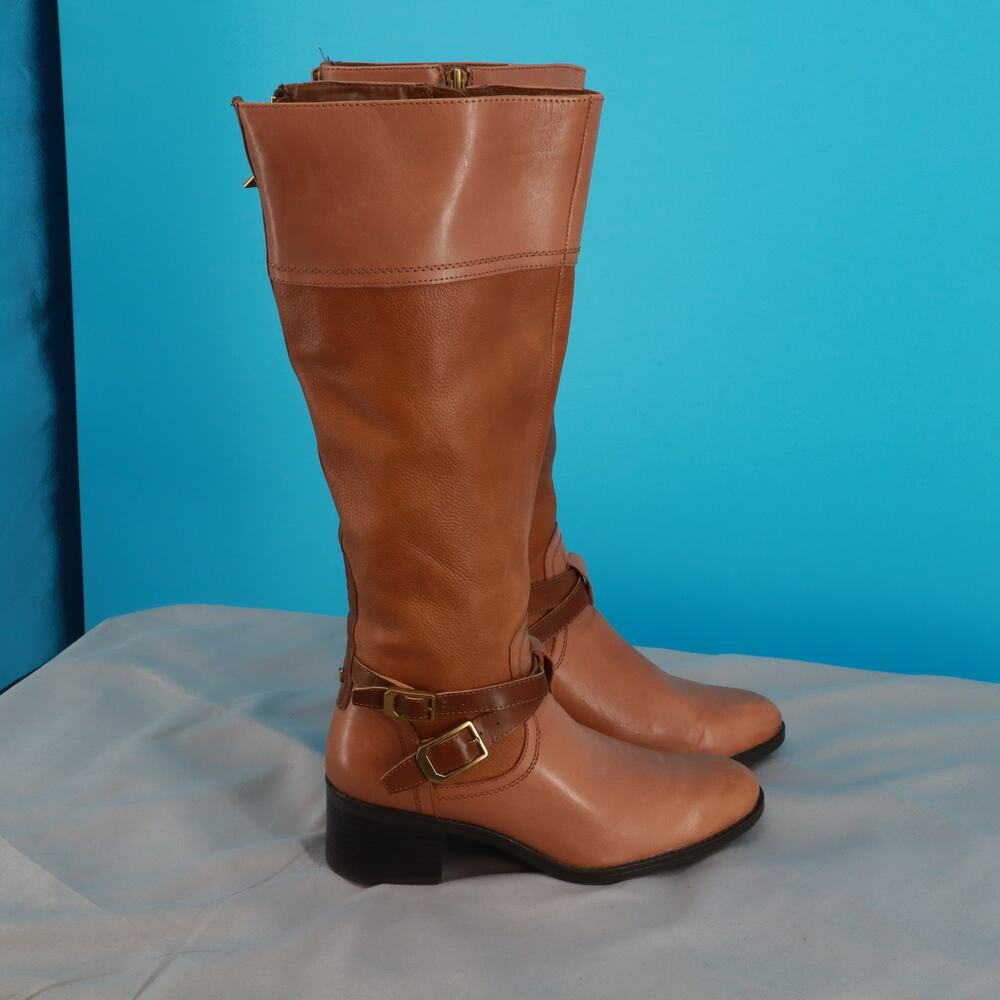Franco Sarto Women’s Size 6 Brown Leather Knee High Riding Boots Buckle